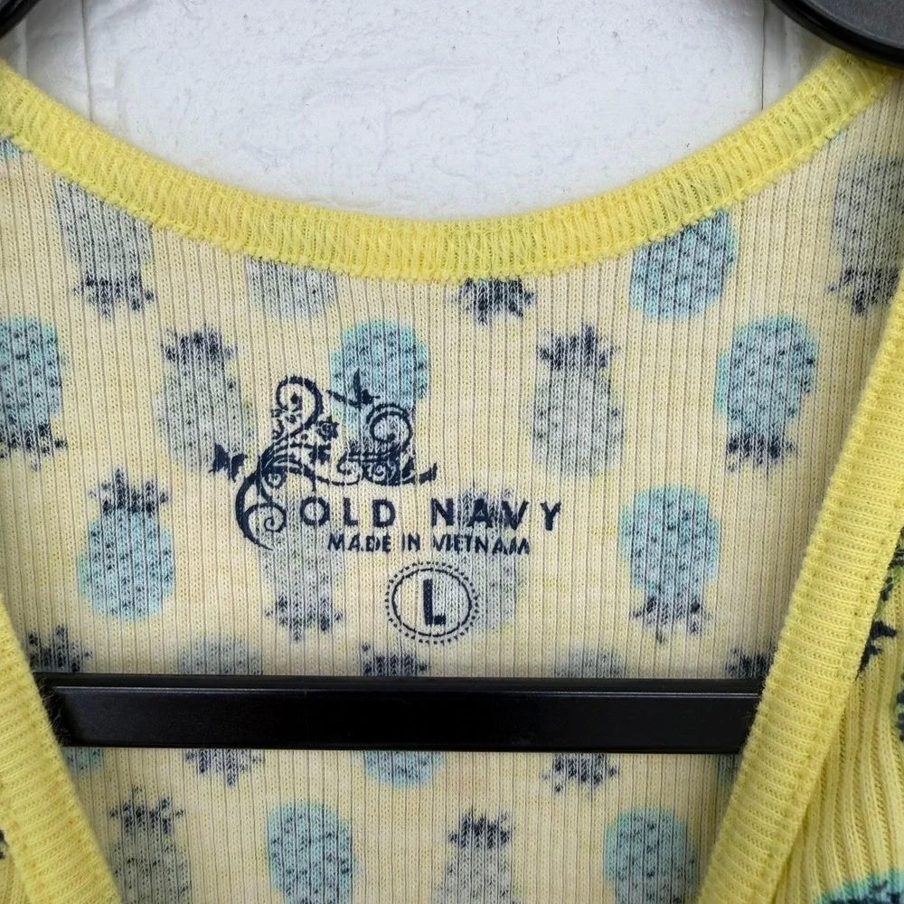Old Navy Pineapple Tank Top Kids Size L Yellow Ribbed Sleeveless Scoop Neck